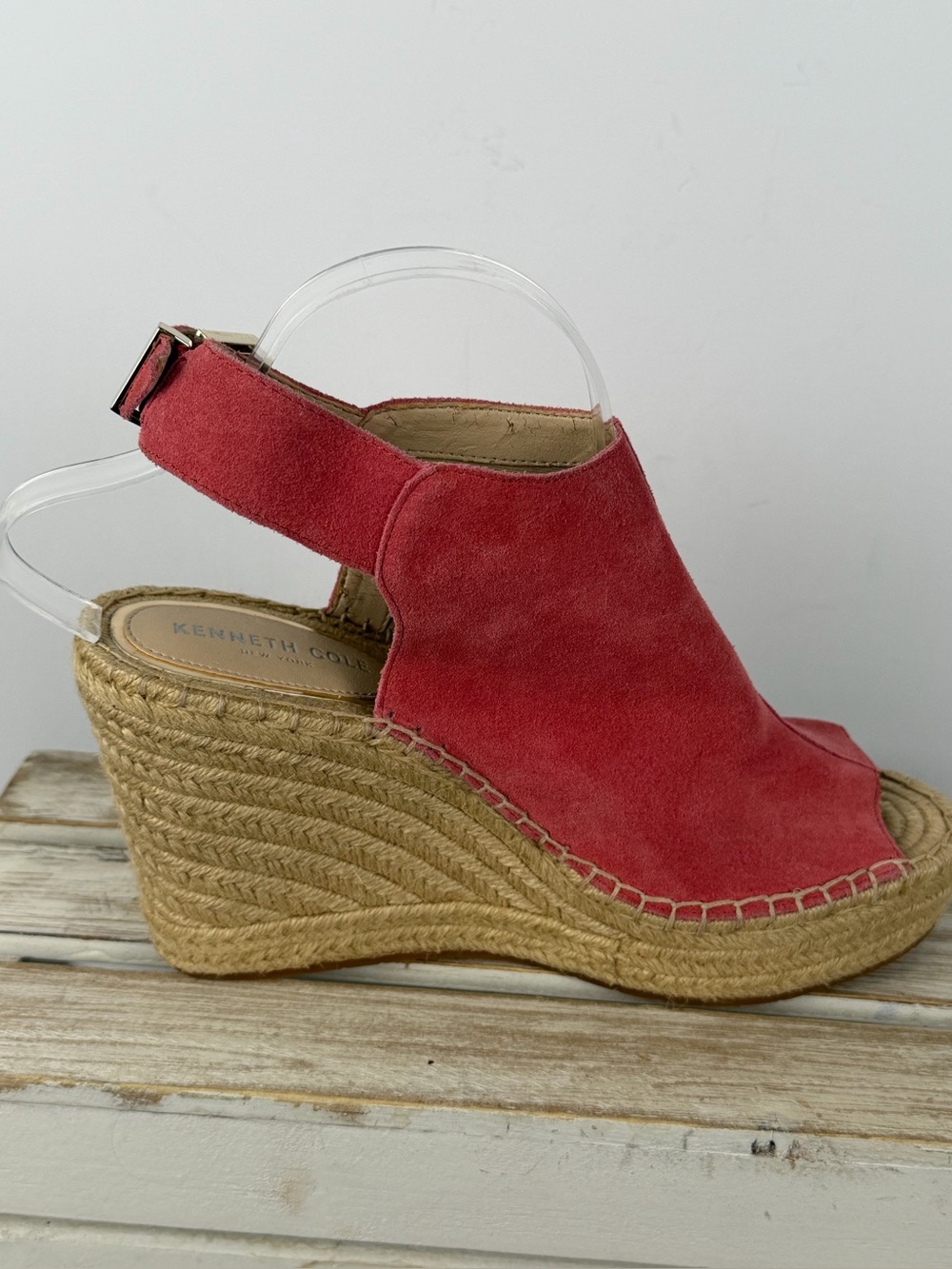 Kenneth Cole New York Olivia espadrille wedge sandals in coral suede size 10M - Picture 3 of 16